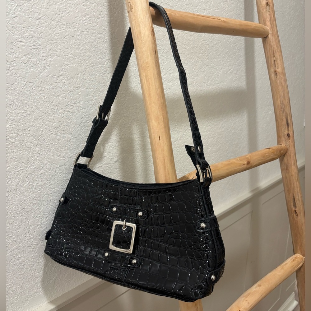 Y2K NY&C Black Faux Croc Handbag | Shoulder Bag Retro